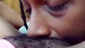 close up on ebony milf's hairy pussy getting sucked intensely