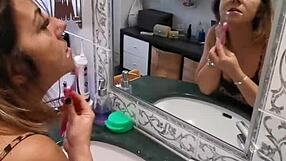 my mature wife relaxes in the bathroom alone