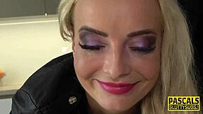 A blonde lady’s behind gets spanked after being tied and restrained