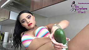 slut masturbates with cucumber shaved small tits!