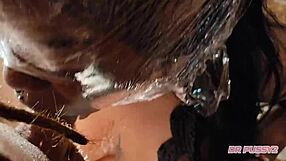 Deepthroat Action With Saliva Dripping On Submissive African Woman's Body In Slow Motion