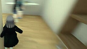 Sereka discreetly exposes herself in a naked coat during outdoor game, avoiding detection.