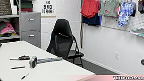 Cute short haired brunette teacher Olive is a cleptomaniac in the shop