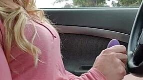 Selfie of a mature woman enjoying herself inside her car