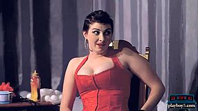 Femdom fetish comedy show featuring blonde in 50 shades of wild improv