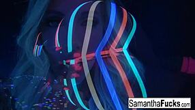 samantha saint's big tits and ass shine in black light masturbation
