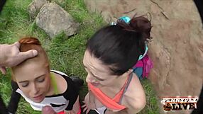 cock lovers penny pax and sarah shevon sucking phat cock outdoors licking pussy lips