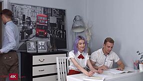 Mia Cheers handles two cocks in this skinny purple haired teen threesome.