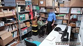 Asian girl in police uniform gives interracial blowjob during habitual theft arrest