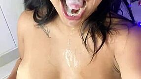 latina gives christmas blowjob leading to facial cumshot