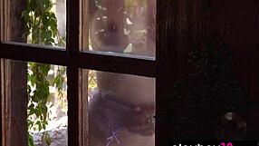 Classy blondie Meaghan Stanfill poses naked in lingerie, showcasing big natural tits outdoors.