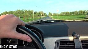 While driving young girl with convertible gets titugged and penetrated