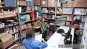 Asian girl in police uniform gives interracial blowjob during habitual theft arrest