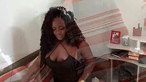 That big black girl was hard for the young guy to eat completely in the red