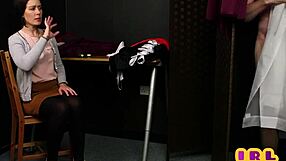 The looks-_-seductress clothes herself and rubs a man to ejaculate on her stockings
