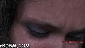 cheerful brunette plays with her rubber toy