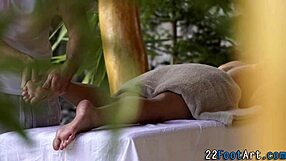 A stunning babe stroking and rubbing her bare foot on a man’s shaft and then performing oral sex on a large dick