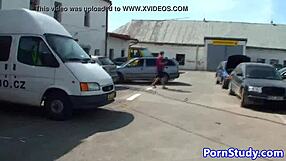 Nudist Eurobabe Teases Mechanics in Public
