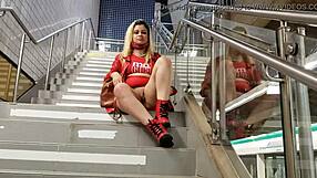 this blonde loves teasing in public outdoors