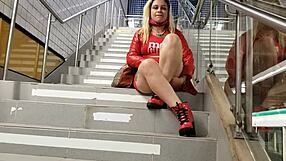 this blonde loves teasing in public outdoors