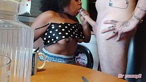 ebony woman enjoys morning coffee with me