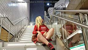 this blonde loves teasing in public outdoors