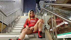 this blonde loves teasing in public outdoors