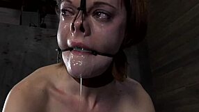 Brunette babe in masked fetish with toys and masturbation