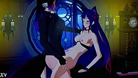 In the mansion, the shemale engages in rough missionary play.