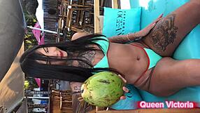 i'm queen victoria riding my dildo on the beach in bikini