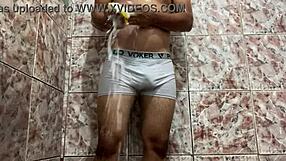 Man Takes Off Underwear in Shower for Masturbation