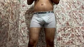 Man Takes Off Underwear in Shower for Masturbation