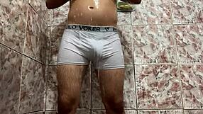 Man Takes Off Underwear in Shower for Masturbation