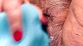 Milking Fat Wolf MILF's Hairy Pussy With Dildo