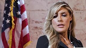 Hot female bodyguard says, 'Choose women!' as she persuades the politician with lesbian fun!