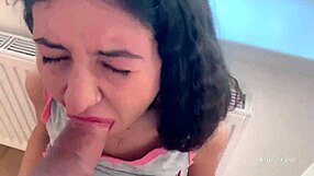 Rough Blowjob on Big Cock for Cute Teen Brunette