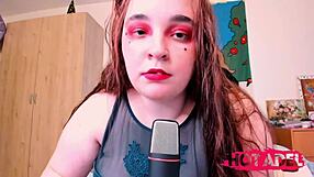 chubby teen 18+ redhead girl eats chips food show