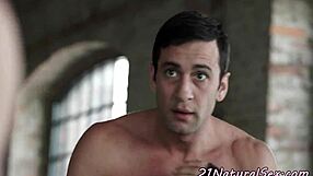 Glamour model rides after workout in european setting