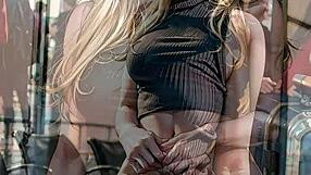 ai generated blonde flashes pussy in public skirt outdoor upskirt