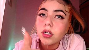 Egirl spits and drools on cock - ahegao blowjob