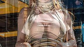 ai generated blonde flashes pussy in public skirt outdoor upskirt