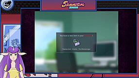 In summertime saga part 12, the goth brunette teacher in anime style with big tits and costumes at college