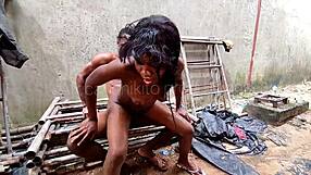 Slim ebony student gets ass fucked outdoors.