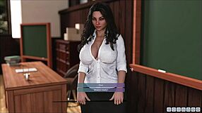 In Lust Academy episode 3, the fat character engages in a threesome with huge monster cocks and blowjobs