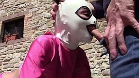 Laura’s crude experience at the outdoors in pink dress and heels