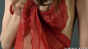 Young naked girl has fun with dildoes