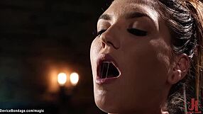 skinny busty inked babe whipped in bizarre bondage