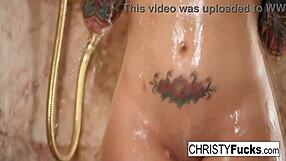 Christy mack masturbates her big tits in the shower