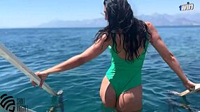 stepson blasts cum on face after seaside stroll