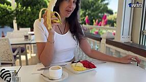 stepson blasts cum on face after seaside stroll